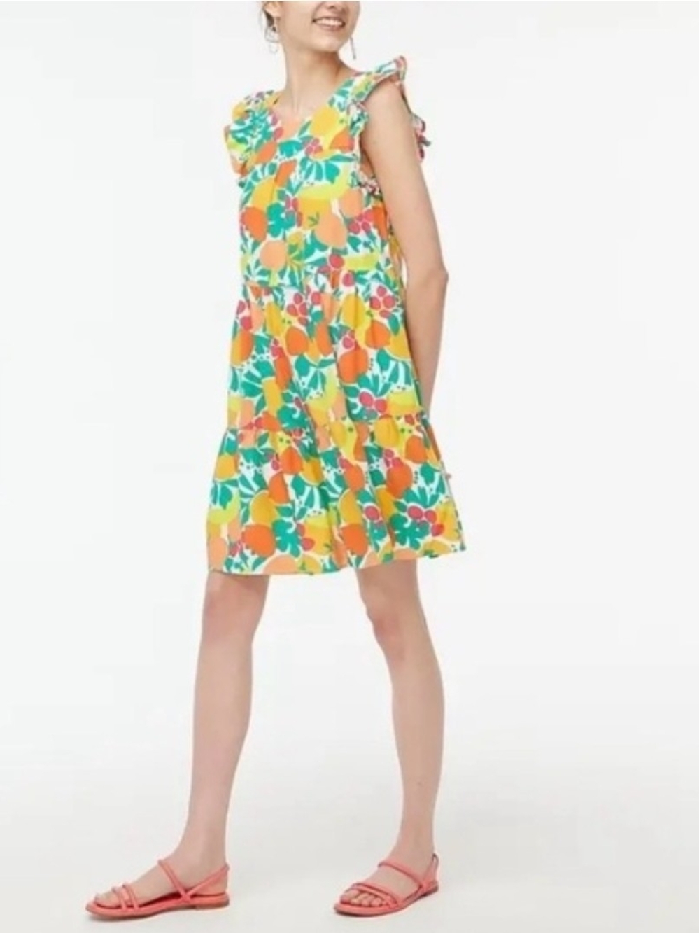 J. Crew Bright Floral Ruffle-Sleeve Dress